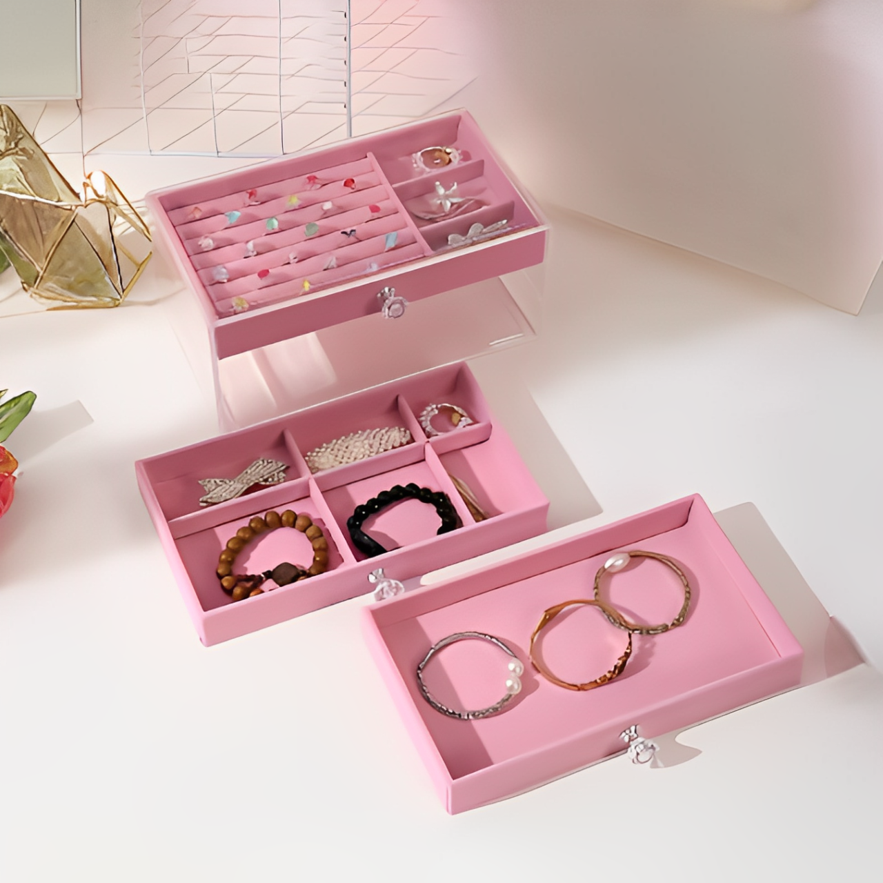 BS® - Boîte à Bijoux 3 Niveaux, Intérieur en Velours