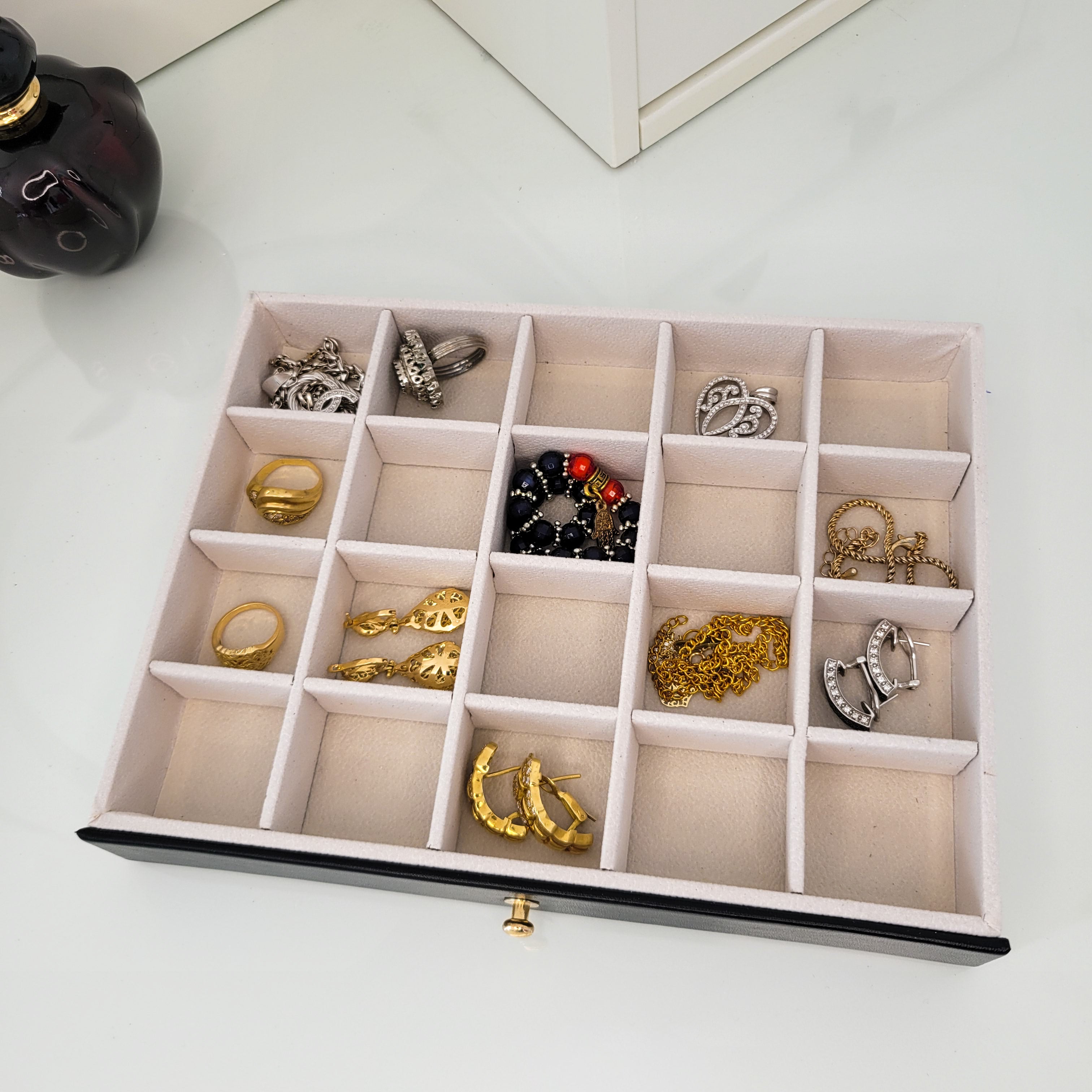 BS® Boîte à bijoux en Cuir Végan, 3 Niveaux de Rangement