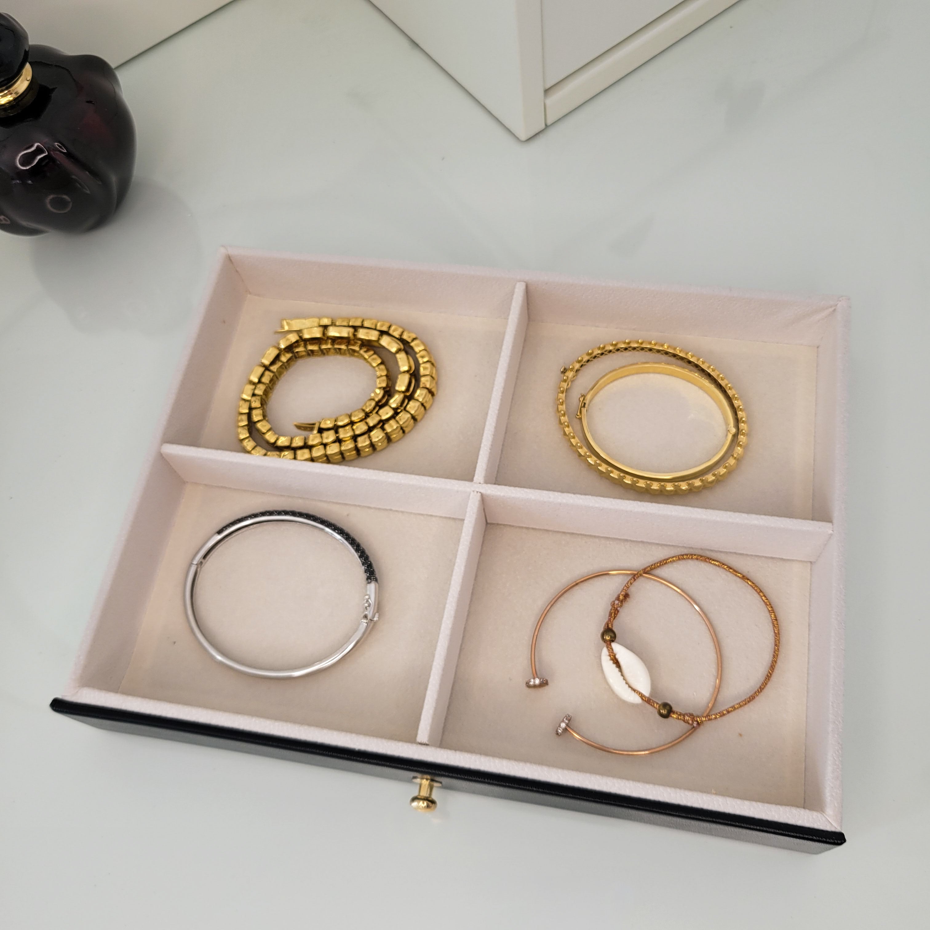 BS® Boîte à bijoux en Cuir Végan, 3 Niveaux de Rangement