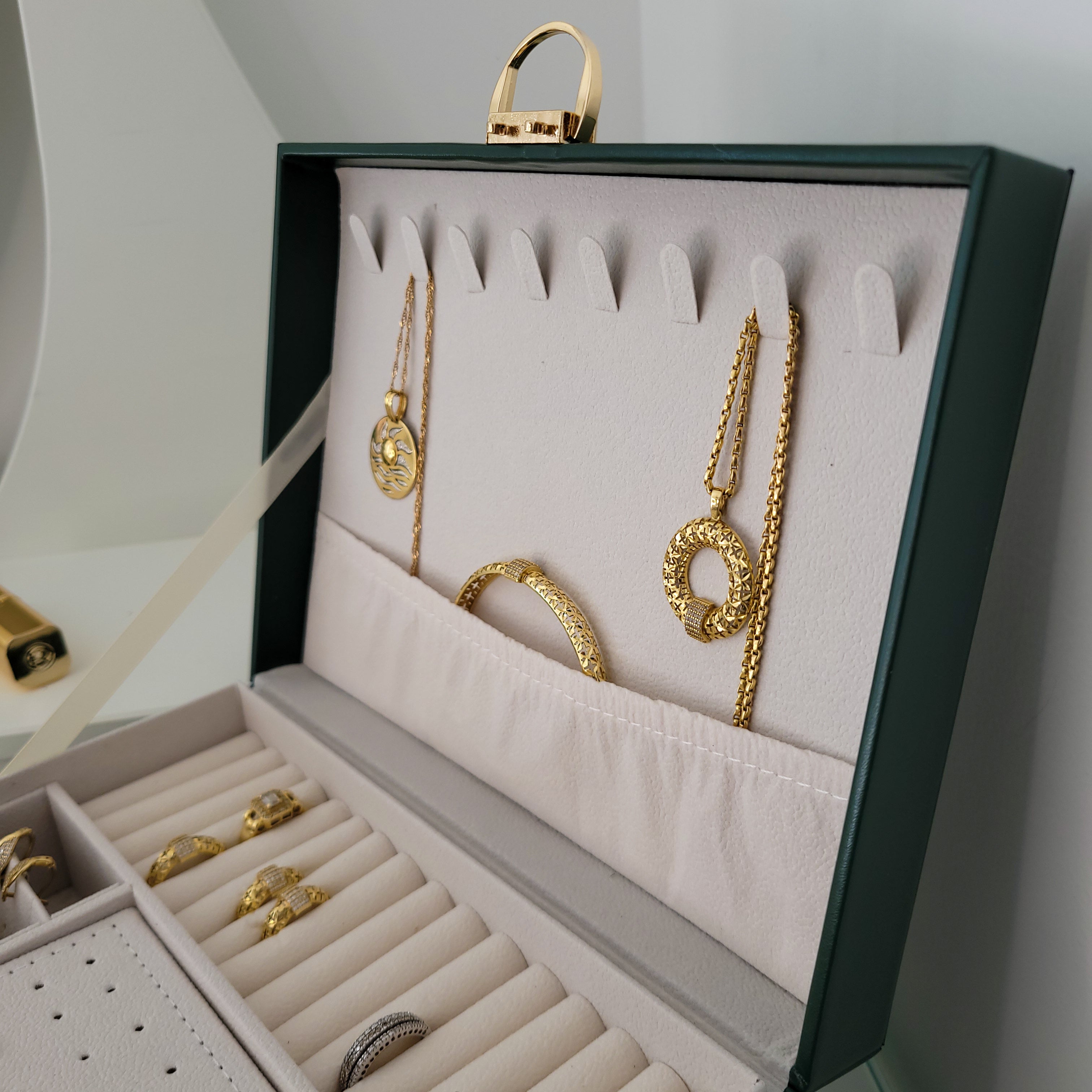 BS® Boîte à bijoux en Cuir Végan, 3 Niveaux de Rangement