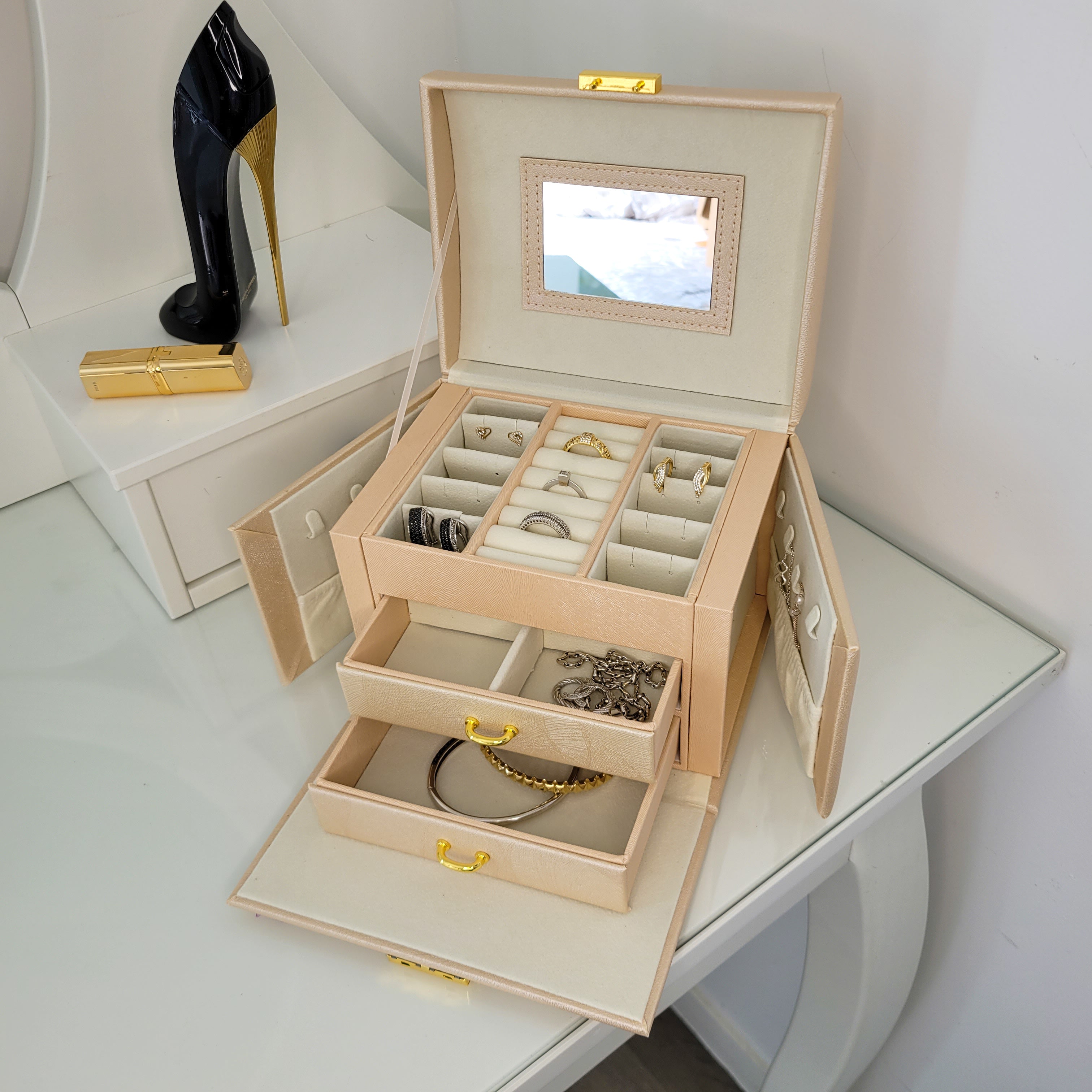 BS® - Boîte à Bijoux en Cuir Végan avec Miroir & Serrure