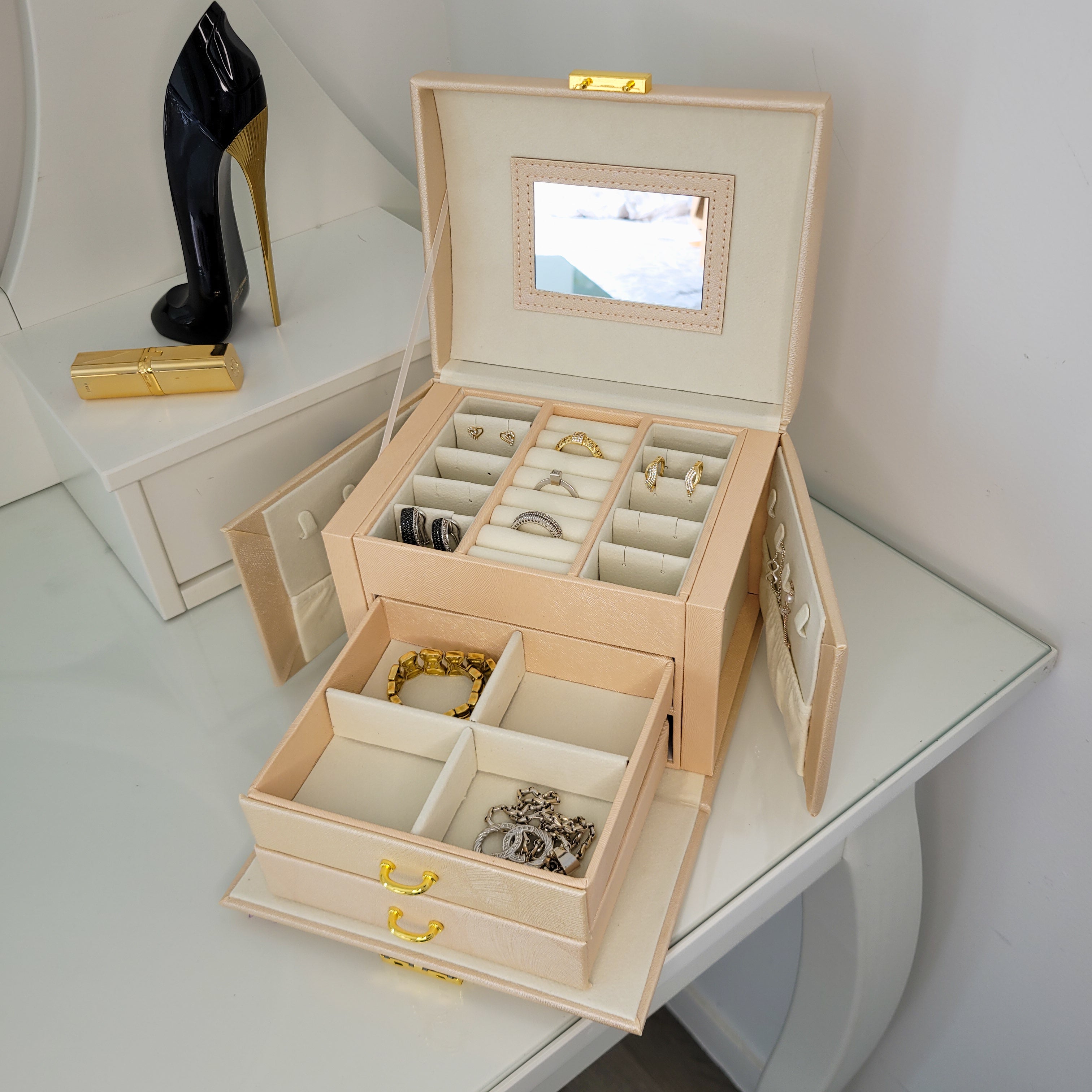 BS® - Boîte à Bijoux en Cuir Végan avec Miroir & Serrure