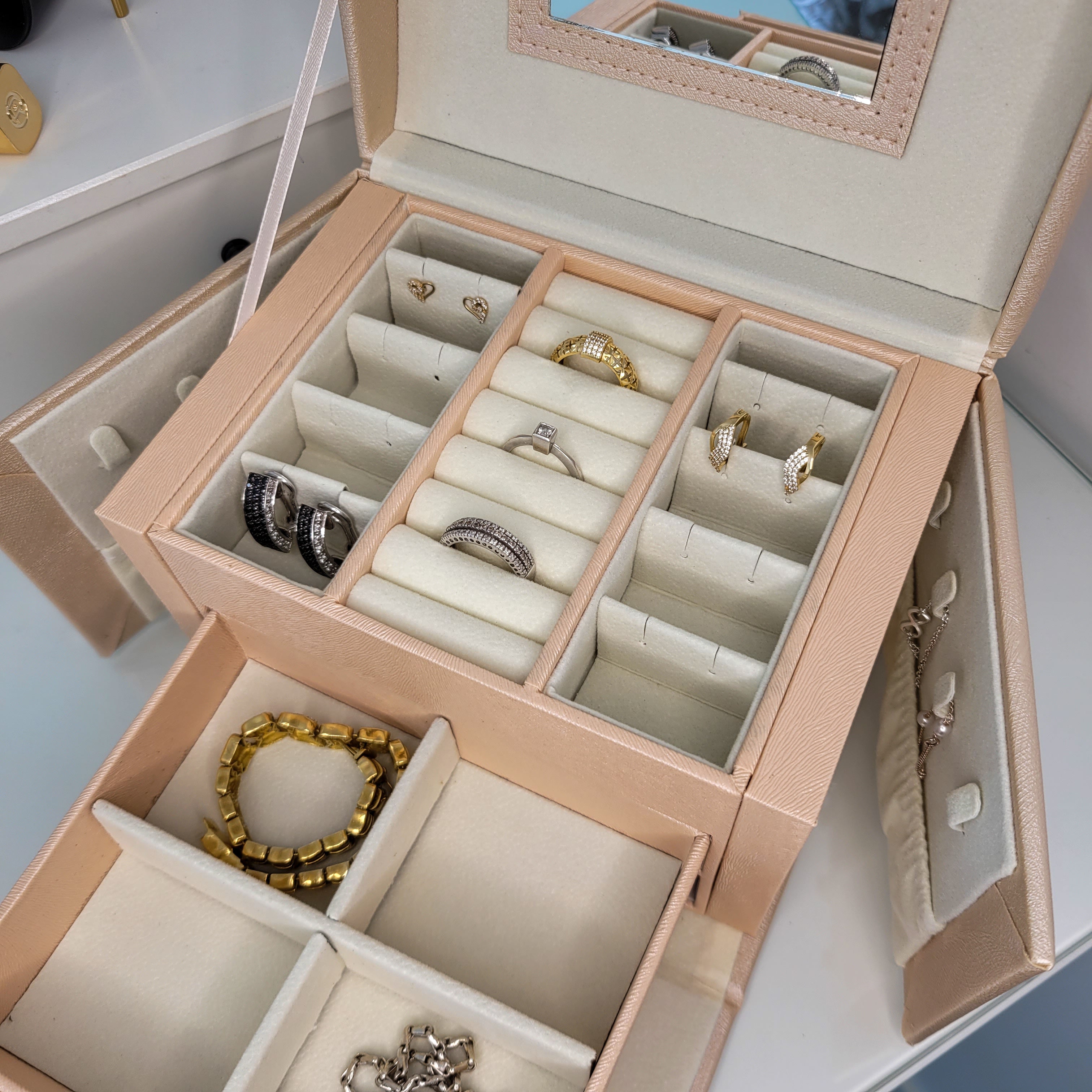 BS® - Boîte à Bijoux en Cuir Végan avec Miroir & Serrure