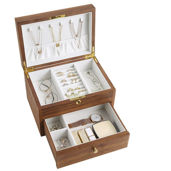 Cabilock Boîte à Bijoux En Bois Avec Couvercle - 6 Compartiments Osier Tressé - Rangement Boucles D'Oreilles Et Colliers