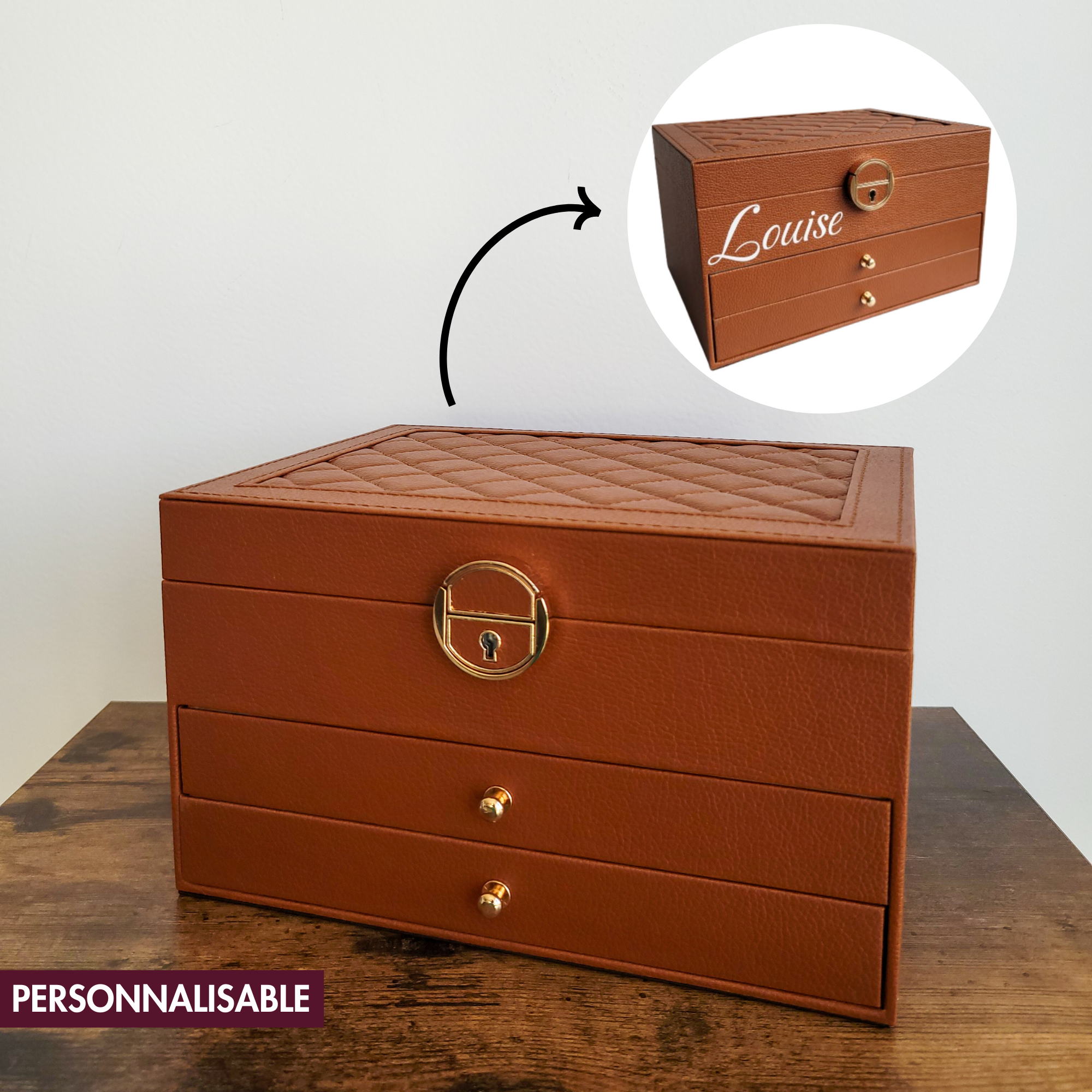 BS® Boîte à bijoux en Cuir Végan, 3 Niveaux de Rangement