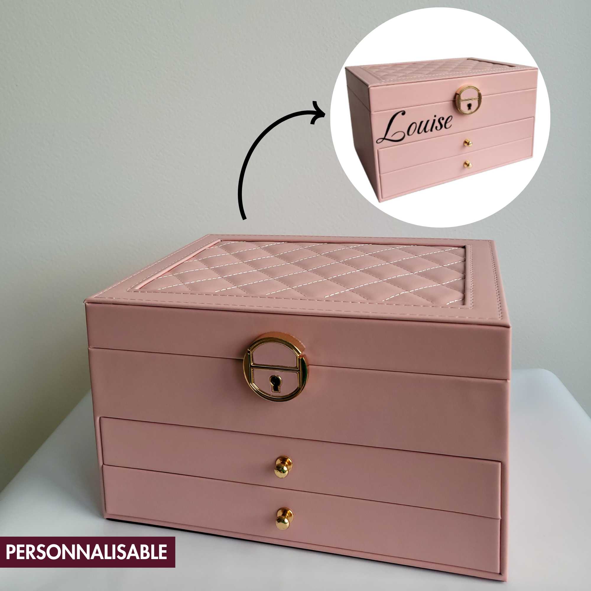 BS® Boîte à bijoux en Cuir Végan, 3 Niveaux de Rangement