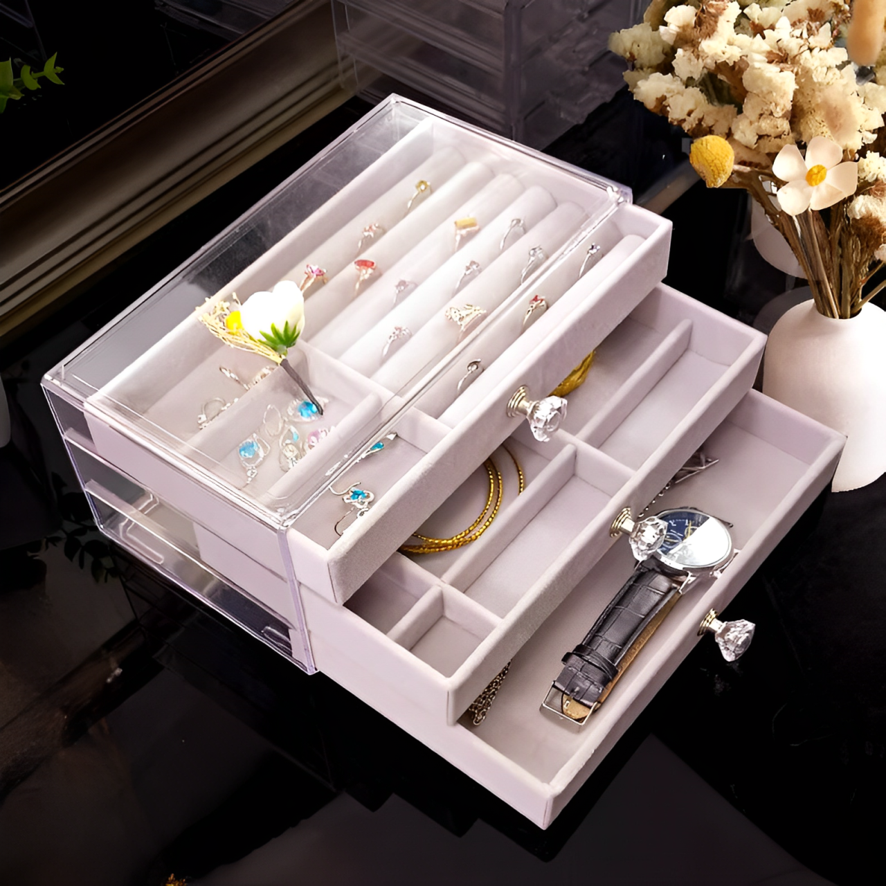 BS® - Boîte à Bijoux 3 Niveaux, Intérieur en Velours